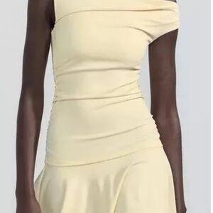 Zara Asymmetrical Yellow/Cream Dress